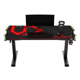ULTRADESK Herní stůl FORCE - červený, 166x70 cm, 76.5 cm, s XXL podložkou pod myš, držák sluchátek i nápojů, RGB podsvícení