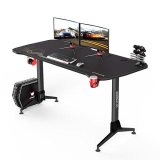 ULTRADESK Herní stůl GRAND BLACK, 160x75 cm, 70-80 cm, 3 úrovně výšky, s XXL podložkou pod myš, držák sluchátek i nápojů