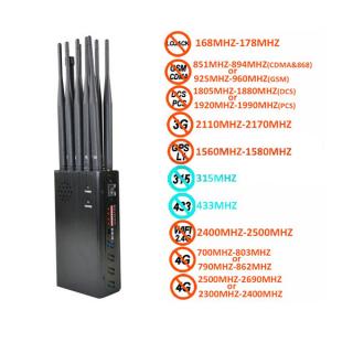 Výkonná rušička signálu 4G-3G-2G+WiFi 2.4G+GPSL1+LOJACK+433/315MHz-Dálkové ovládání