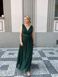 dlouhé tylové šaty Karol Barva: lahvová zelená