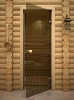 Dveře do sauny 190x70cm, bronzové lesklé sklo, rám osika