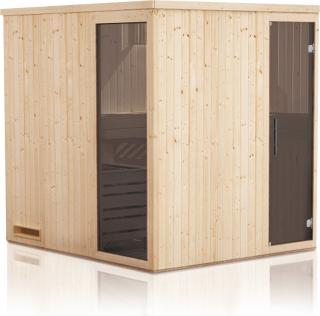 Interiérová sauna čtvercová FAMILY 1,9 x 1,9 m, smrk Stupeň prosklení: Dveře a panookno