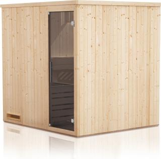 Interiérová sauna čtvercová FAMILY 1,9 x 1,9 m, smrk Stupeň prosklení: Dveře