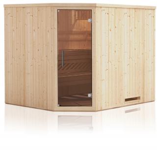 Interiérová sauna rohová FAMILY 1,9 x 1,9 m, smrk Stupeň prosklení: Dveře