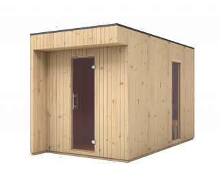 Izolovaná sauna PELATA 2x4 m, 2 místnosti, LED, 72 mm, smrk Sauna: Montáž na místě u klienta včetně dopravy