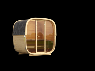 Malá venkovní sauna Nelio 1,7x2,1 m, 42 mm, 1 místnost, prosklená, smrk Sauna: Montáž na místě u klienta včetně dopravy