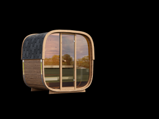Malá venkovní sauna Nelio 1,7x2,1 m, 42 mm, 1 místnost, prosklená, thermowood Sauna: Montáž na místě u klienta včetně dopravy