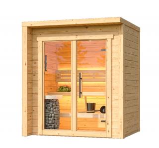 Venkovní finská sauna Cubic XXS 2x1,86m, 40 mm, smrk, smontovaná. IHNED!