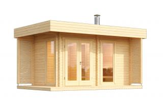 Venkovní finská sauna Reval, 2 místnosti a terasa, 3,7x2m, tl 40mm Sauna: Montáž na místě u klienta včetně dopravy