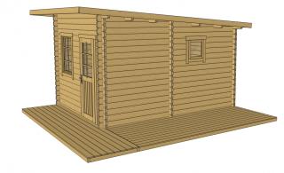 Venkovní izolovaná sauna Leo 3x4m, 2 místnosti a terasa, smrk Střecha: Pultová střecha