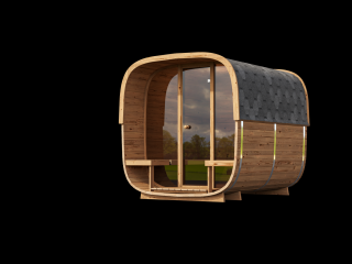 Venkovní sauna Nelio 2,5x2,1 m, 42 mm, 1 místnost, prosklená, terasa, thermowood Sauna: Montáž na místě u klienta včetně dopravy