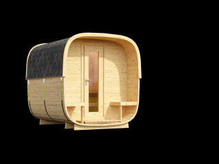 Venkovní sauna Nelio Standard 2,5x2,2 m, 42 mm, 1 místnost, terasa, smrk Sauna: Montáž na místě u klienta včetně dopravy