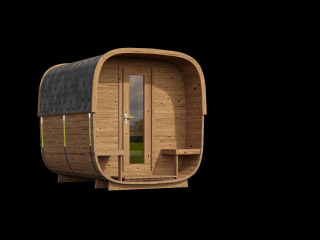 Venkovní sauna Nelio Standard 2,5x2,2 m, 42 mm, 1 místnost, terasa, thermowood Sauna: Montáž na místě u klienta včetně dopravy