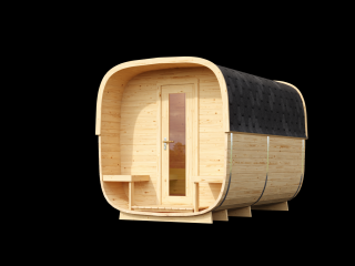 Venkovní sauna Nelio Standard 3,3x2,2 m, 42 mm, 2 místnosti, terasa, smrk Sauna: Rozložená v balíku na vlastní montáž