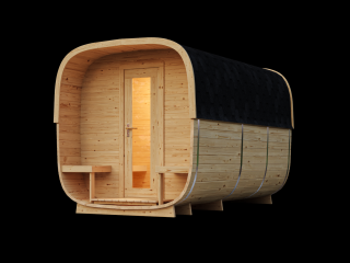 Venkovní sauna Nelio Standard 3,9x2,2 m, 42 mm, 2 místnosti, terasa, smrk Sauna: Montáž na místě u klienta včetně dopravy