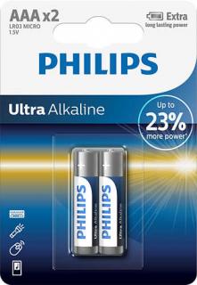 Baterie Alkalická Philips Ultra AAA LR03E2B/10 2 ks
