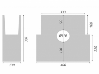 Betonová vpusť B125 s litinovou mříží Rozměr: 333 x 130 x 380 mm, Typ: pro žlaby 130 x 160 mm