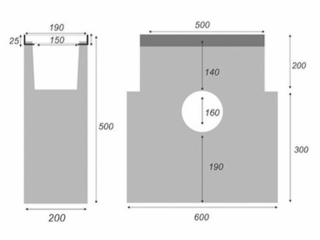 Betonová vpusť B125 s litinovou mříží Rozměr: 500 x 200 x 600 mm, Typ: pro žlaby 200 x 200 mm