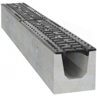 Betonový žlab B125 s litinovou mříží Šířka: 130 mm, Výška: 120 mm, Délka: 1000 mm