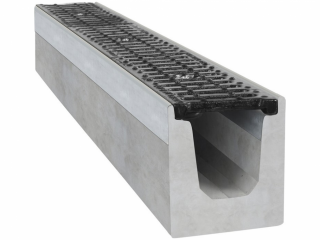 Betonový žlab B125 s litinovou mříží Šířka: 130 mm, Výška: 160 mm, Délka: 1000 mm