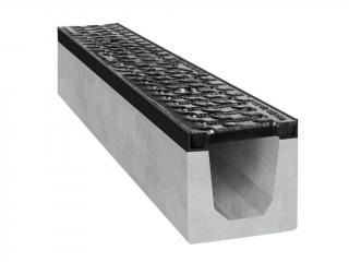 Betonový žlab B125 s litinovou mříží Šířka: 150 mm, Výška: 150 mm, Délka: 1000 mm