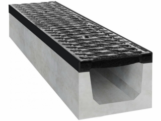 Betonový žlab B125 s litinovou mříží Šířka: 200 mm, Výška: 200 mm, Délka: 1000 mm