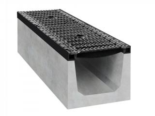 Betonový žlab B125 s litinovou mříží Šířka: 200 mm, Výška: 250 mm, Délka: 1000 mm