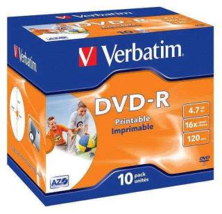 DVD-R 4.7GB, 16x, printable, jewel box, 10ks