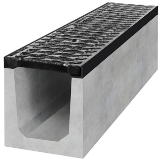 Spádový betonový žlab B125 s litinovou mříží Rozměr: 1000 x 200 x 250 mm, Varianta: 14 / B125