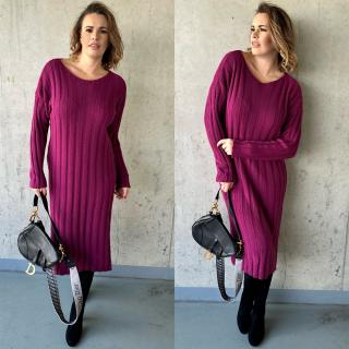 Magentově fialávé dlouhé svetrové šaty NALLISA
