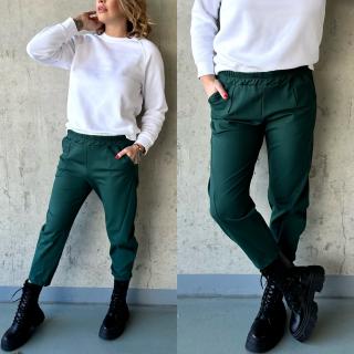 Tmavě zelené trendy kalhoty FRIENDLY