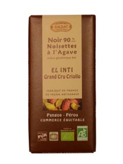 Hořká čokoláda s Agave a oříšky BIO 90% kakao Criollo 100g Saldac EX