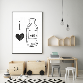 Plakát - i love milk S (A4 21x29,7cm) s rámečkem