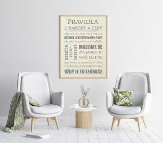 Plakát - Pravidla u babičky a dědy S (A4 21x29,7cm) s rámečkem