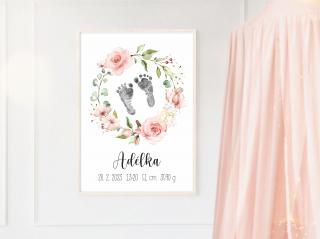Plakát - s údaji o narození ROSIE S (A4 21x29,7cm) s rámečkem