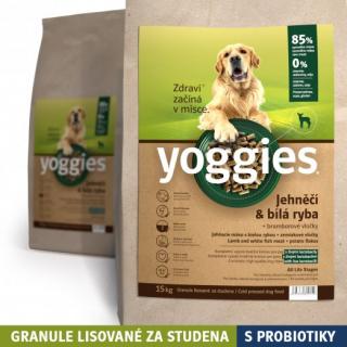 15kg, Jehněčí a bílá ryba, granule lisované za studena s probiotiky Yoggies