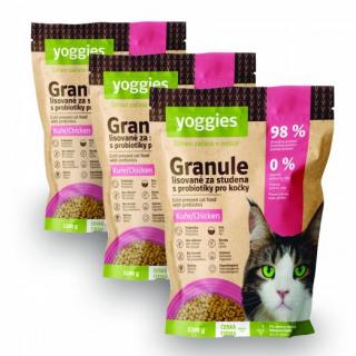 3,6 kg Yoggies Granule pro kočky s kuřecím masem, lisované za studena s probiotiky, výhodné balení