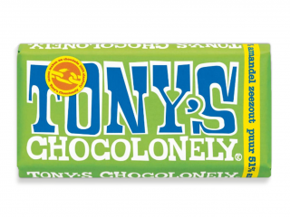 Tony’s Chocolonely – hořká čokoláda, mandle a mořská sůl, 180 gramů