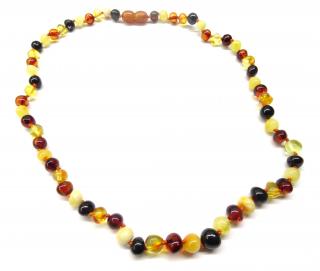 Jantarový náhrdelník 45 cm- kulaté, leštěné kamínky, multicolor
