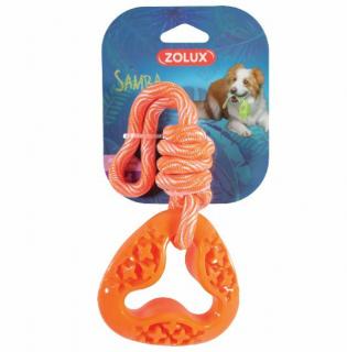 Hračka pes TPR SAMBA trojúhelník s lanem oranžová Zolux
