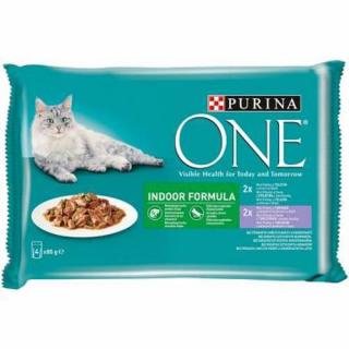 Purina ONE Indoor mini filetky s tuňákem a zelenými fazolkami / s telecím a mrkví 4x85g