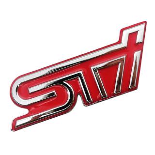 Subaru STI - 3D Chromová samolepka na auto - Logo / Znak Barva: Červená