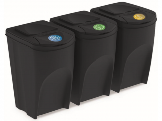 Sada 3 odpadkových košů SORTIBOX 3 x 35 l recyklovaná černá