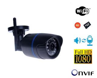 1080P FullHD 2.0Mpx Wi-Fi Bezpečnostní Venkovní IP kamera ONVIF slot na SD karty AUDIO (Kompaktní bezdrátová venkovní IP kamera s nočním viděním, plným FullHD rozlišením 1080P a slotem na MicroSD paměťové karty pro nahrávání záznamu včetně zvuku.)