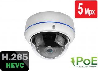 5.0Mpx H.265 DOME Bezpečnostní venkovní kovová IP kamera RJ-45 ONVIF PoE 802.3af AUDIO (Odolná kovová venkovní IP kamera typu DOME s výkonným nočním viděním a ultra vysokým rozlišením 5.0Mpx (2592x1944) s podporou moderního kodeku H.265, aktivní PoE)