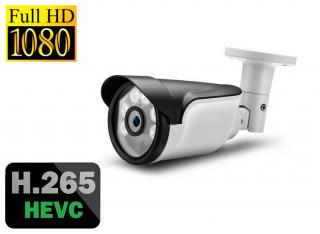 Kompaktní H.265 1080P FullHD 2.0Mpx Bezpečnostní Venkovní IP kamera RJ-45 ONVIF (Kompaktní kovová venkovní IP kamera s výkonným nočním viděním a vysokým rozlišením FullHD 1080P s podporou moderního kodeku H.265)