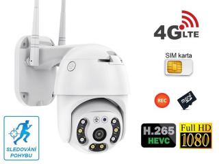 Venkovní 4G LTE OTOČNÁ IP kamera AUTO-TRACK H.265 FullHD 1080P, slot na SD karty AUDIO + SIM zdarma (Autonomní bezdrátová otočná venkovní 4G/LTE IP kamera s rozlišením FullHD 1080P a s automatickým sledováním pohybujících se objektů. Nahrávání na SD kartu
