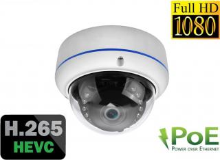Venkovní IP kamera DOME ONVIF 1080P FullHD 2.0Mpx H.265 RJ-45 PoE 802.3af AUDIO (Odolná kovová venkovní IP kamera typu DOME s výkonným nočním viděním a rozlišením FullHD 1080P s podporou moderního kodeku H.265, aktivní PoE napájení 48V 802.3af)