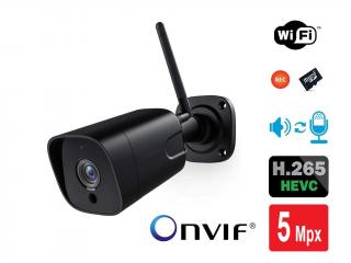 Venkovní Wi-Fi IP kamera s přenosem zvuku 5.0Mpx H.265 ONVIF slot na SD karty pro záznam AUDIO (Bezdrátová venkovní IP kamera s nočním viděním, ultra vysokým rozlišením 5.0Mpx (2592x1944) a slotem na MicroSD paměťové karty pro nahrávání záznamu. S podporo