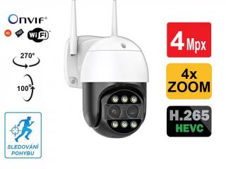 Wi-Fi Venkovní OTOČNÁ IP kamera H.265 FullHD+ 4.0Mpx, 4x optický ZOOM, DUÁLNÍ objektiv, ONVIF, slot na SD karty AUDIO (Wi-Fi bezdrátová venkovní IP kamera s nahráváním na SD kartu, výkonným nočním viděním a duálním objektivem s celkovým rozlišením 4.0Mpx,